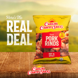 Carolina Country Snacks - Fried Pork Rinds Hot & Spicy, 1.75 oz (50g) - Crunchy Zero-Carb Snack, Keto-Friendly & Spicy Flavor