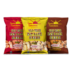 Old Time Fatback Skins - Variety Pack- 12 bags - 3 flavors